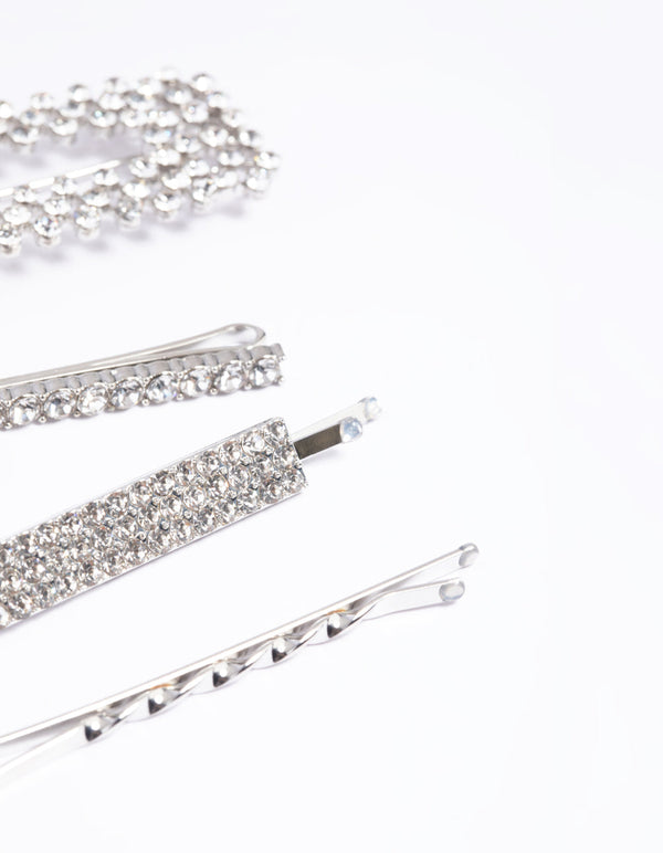 Silver Diamante Mixed Clips