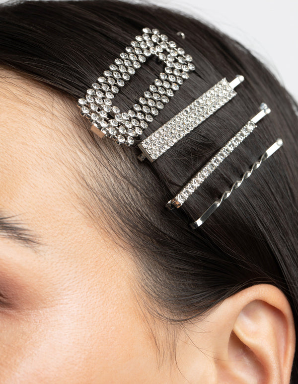 Silver Diamante Mixed Clips