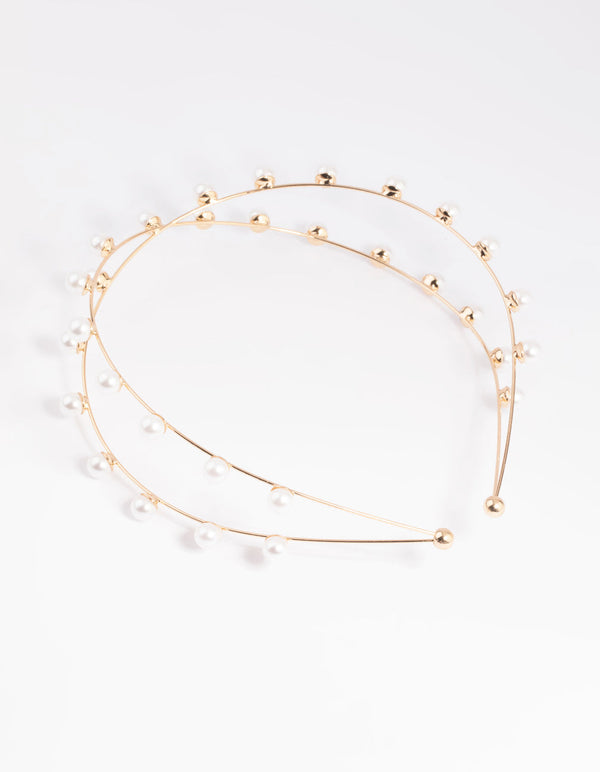 Gold Cross Over Pearl Headband