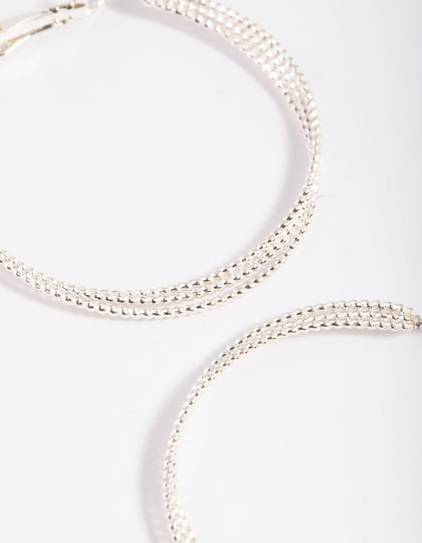Rhodium Textured Criss Cross Hoop Earrings