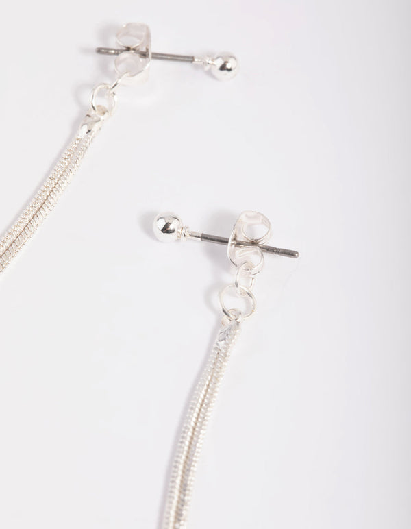 Rhodium Ball Strand Drop Earrings