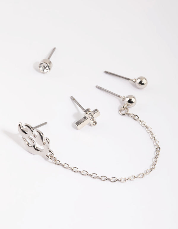 Rhodium Flame Chain Earring Stack Pack
