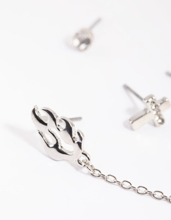 Rhodium Flame Chain Earring Stack Pack