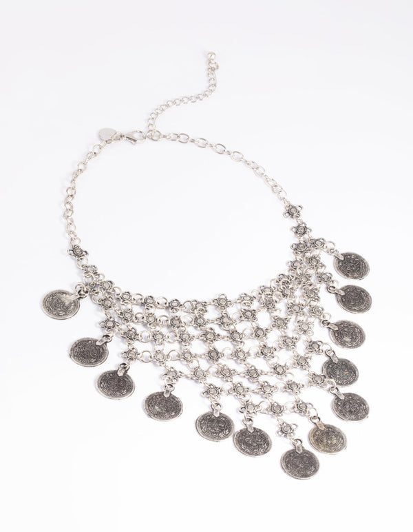 Antique Silver Coin Chain Necklace