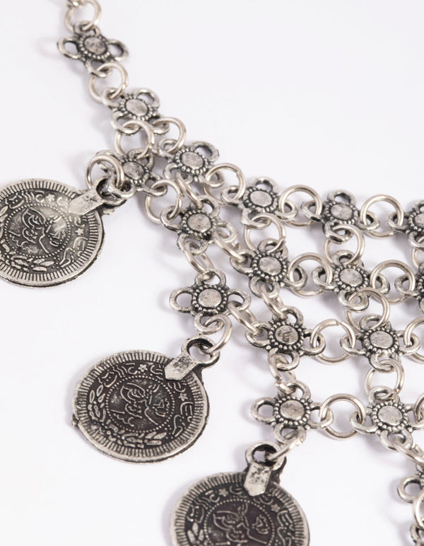 Antique Silver Coin Chain Necklace