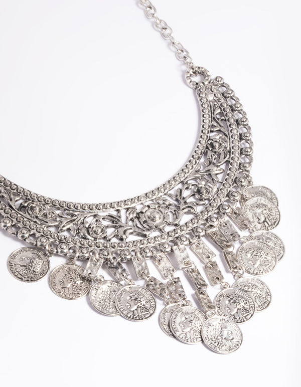 Antique Silver Coin Drop Necklace