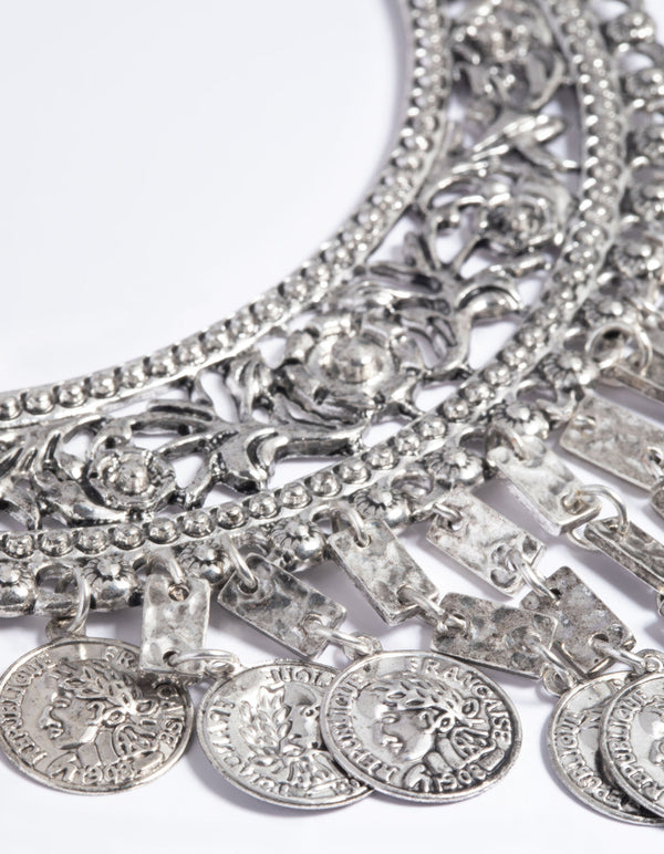 Antique Silver Coin Drop Necklace