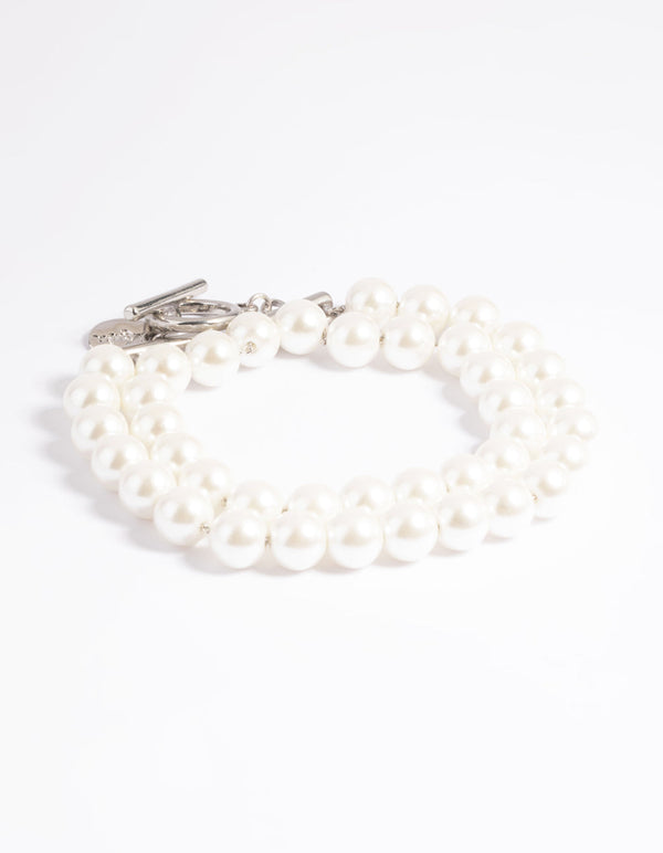 Rhodium Pearl Layered Bracelet