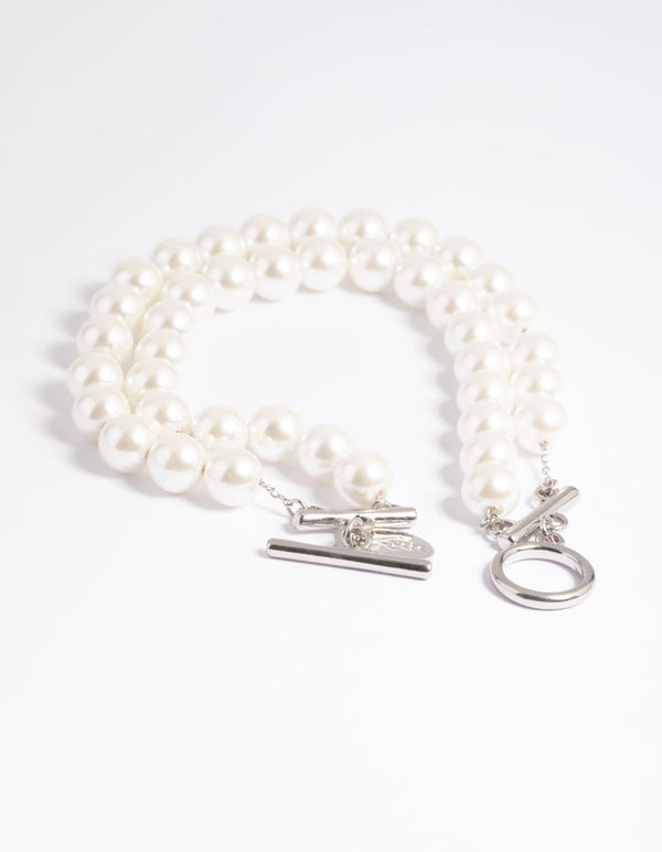 Rhodium Pearl Layered Bracelet