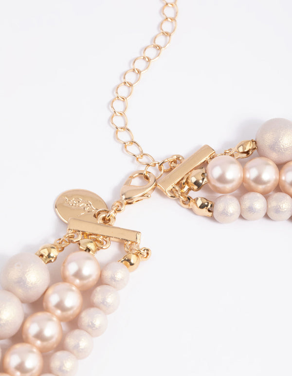 Gold Pearl and Bead Layered Necklace