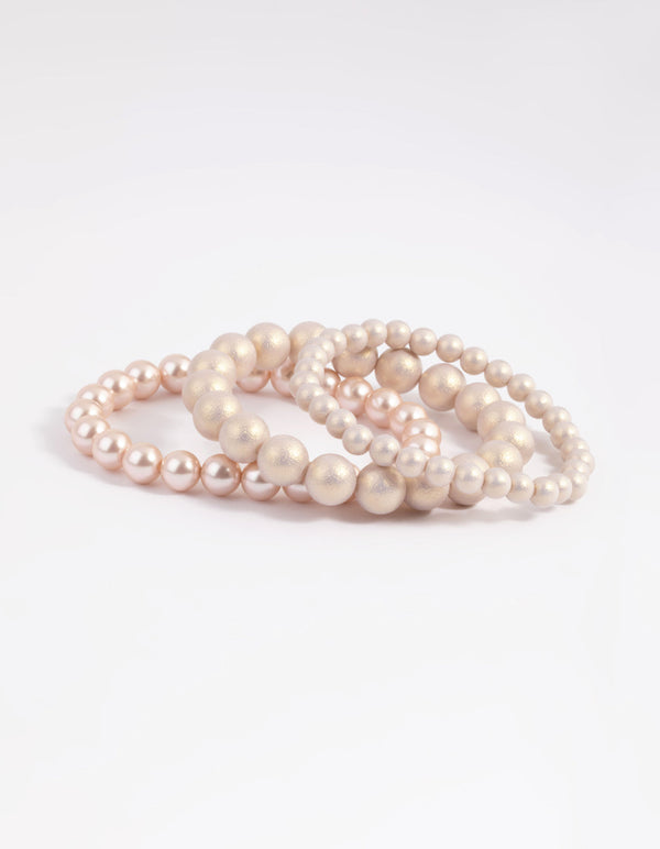 Gold Pearl and Bread Stretch Bracelet Pack