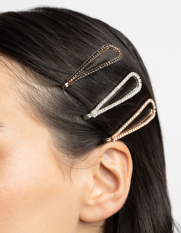 Mixed Metal Diamante Slide Clips