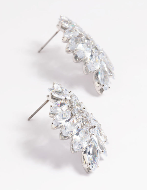 Rhodium Diamond Simulant Marquise Statement Earrings