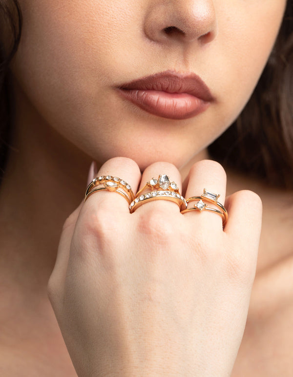 Gold Diamante Ring Stack Pack