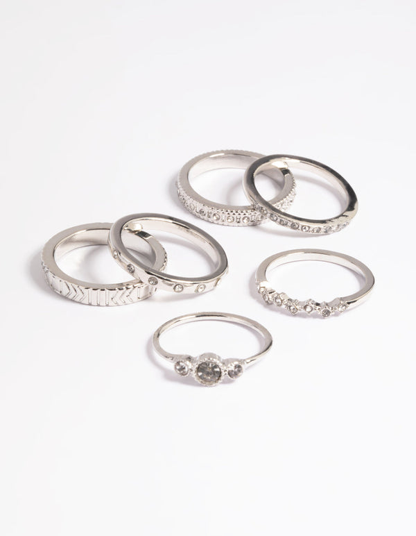 Rhodium Textured Ring Stack Pack