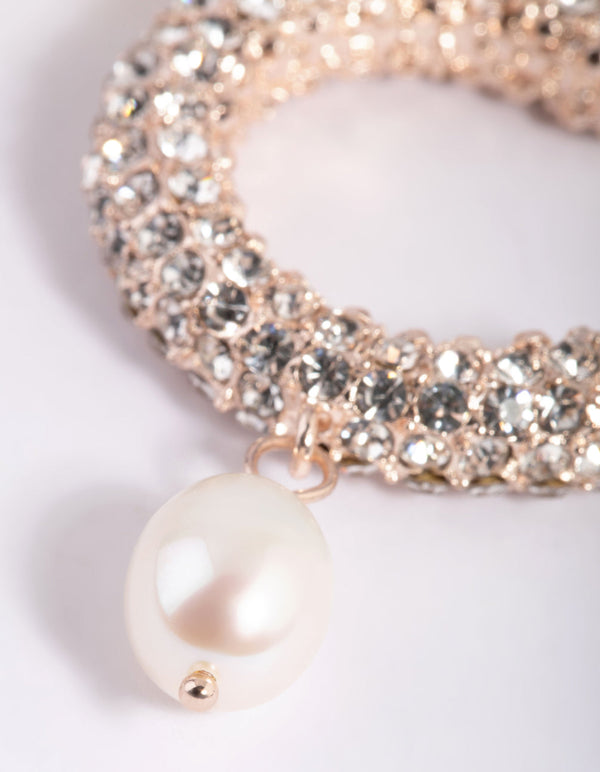 Rose Gold Diamate and Pearl Huggie Hoop Earrings