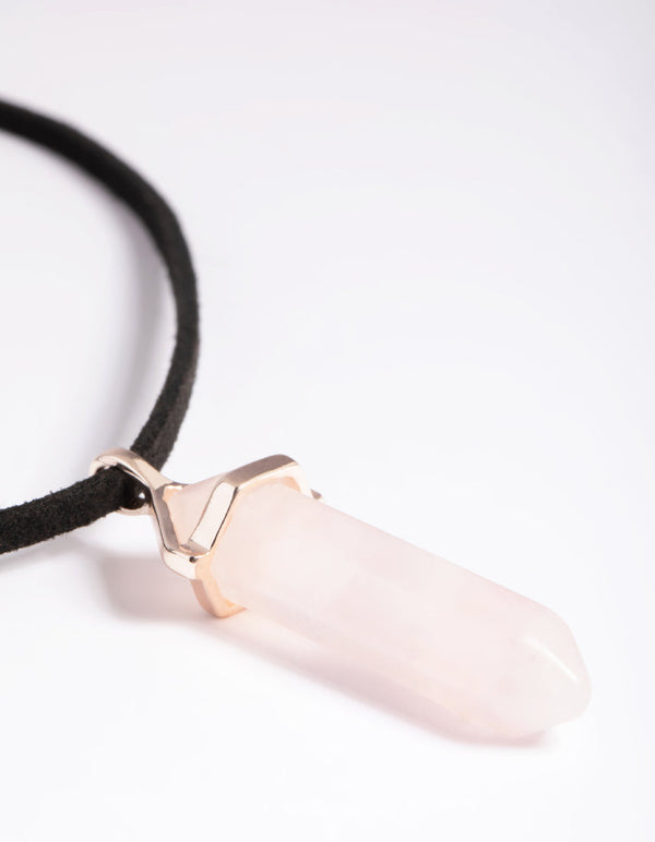 Rose Quartz Shard Cord Necklace