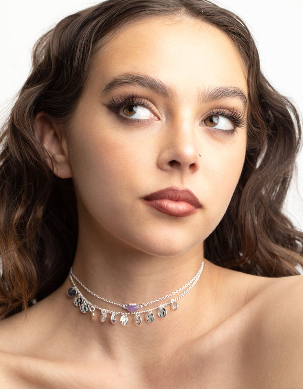 Mixed Metal Semi-Precious Stone Jingle Choker Necklace