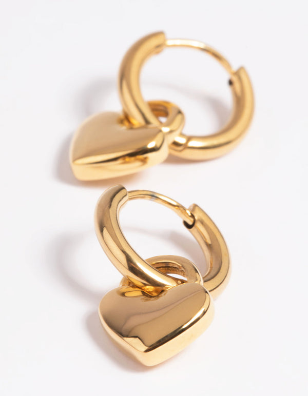 Gold Plated Surgical Steel Chunky Heart Huggie Hoop Earrings