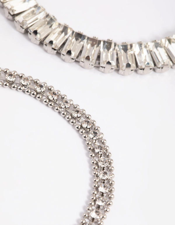 Rhodium Satin and Diamante Choker Pack