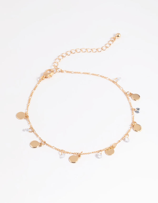 Gold Cubic Zirconia Coin Anklet