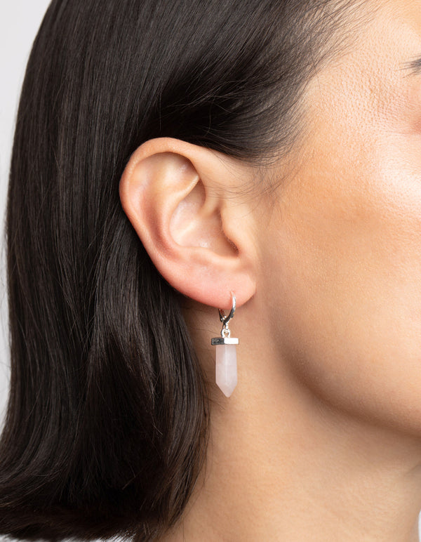 Rose Quartz Shard Huggie Hoop Earrings