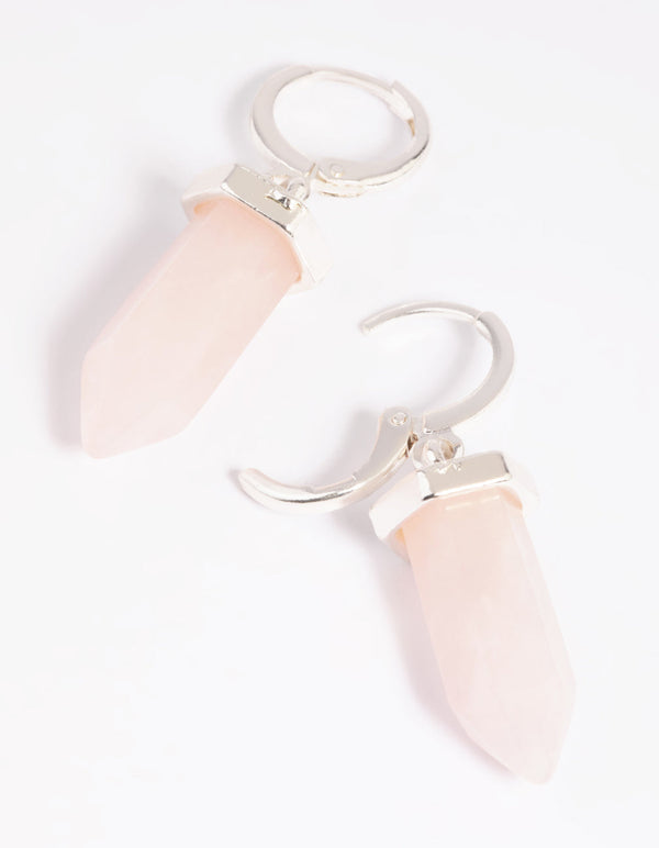 Rose Quartz Shard Huggie Hoop Earrings