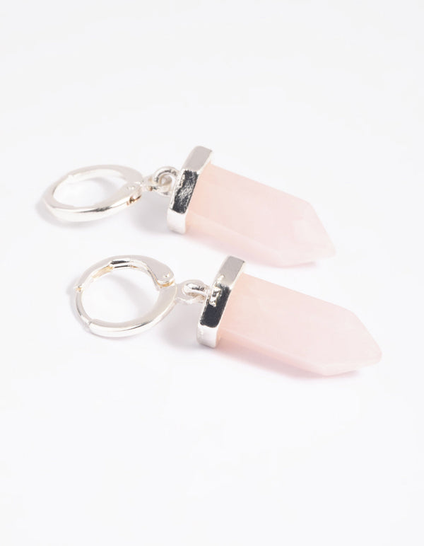 Rose Quartz Shard Huggie Hoop Earrings