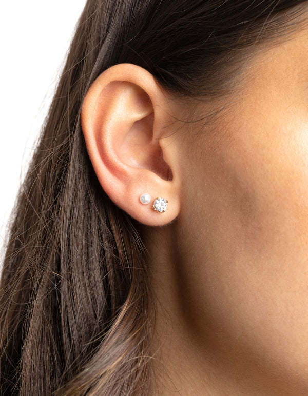 Gold Diamante Stud Earring Pack