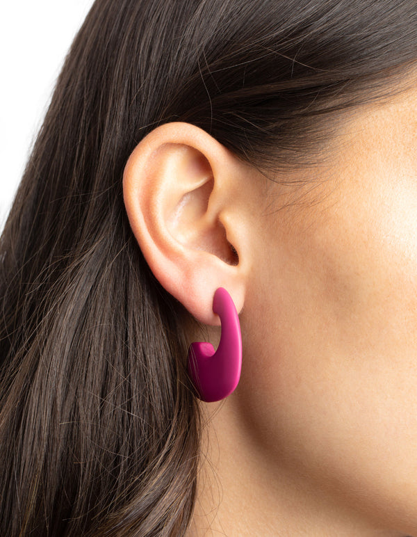 Matte Fuchsia Hoop Earrings