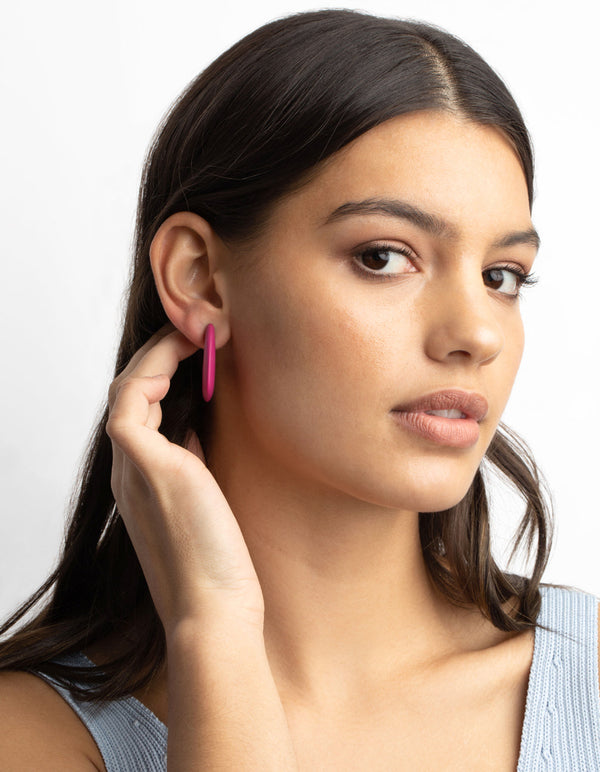 Matte Fuchsia Hoop Earrings