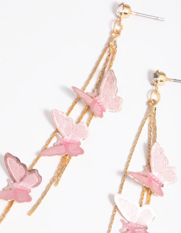 Pink Butterfly Drop Earrings