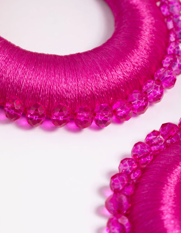 Fuchsia Thread Wrapped Disc Drop Earrings