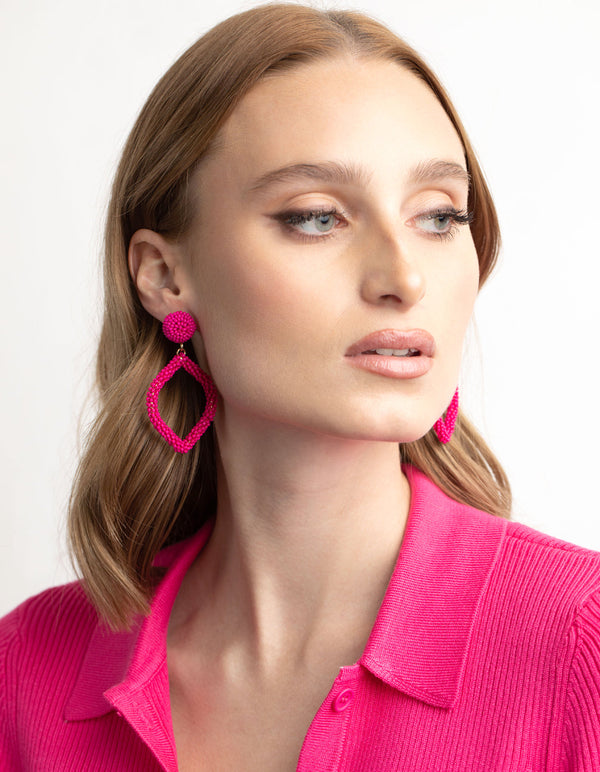 Pink Beaded Drop Earrings