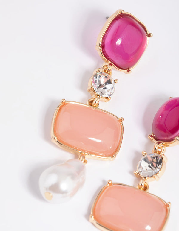 Pink Mixed Stone Drop Earrings