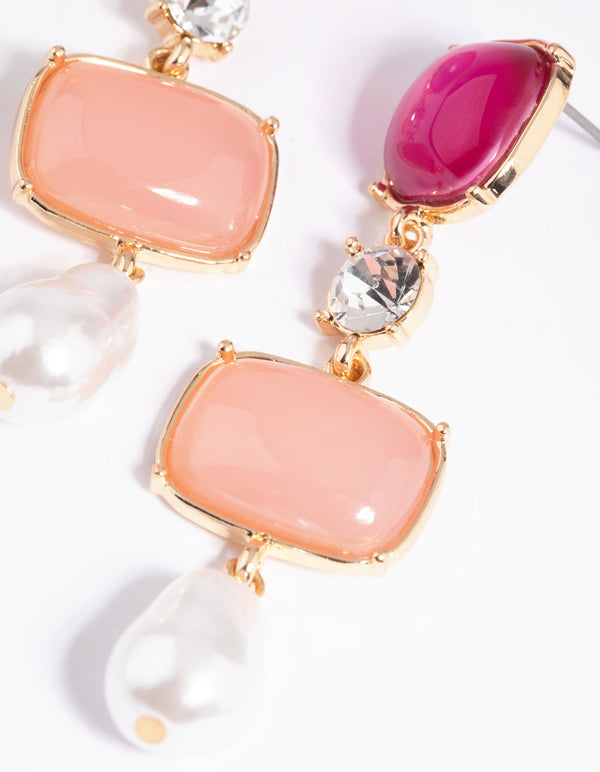 Pink Mixed Stone Drop Earrings