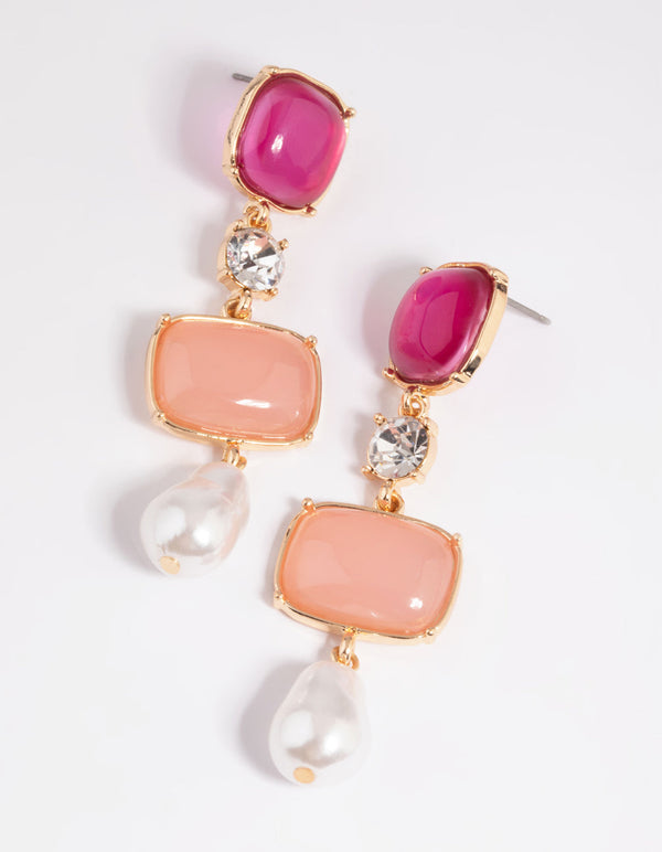 Pink Mixed Stone Drop Earrings