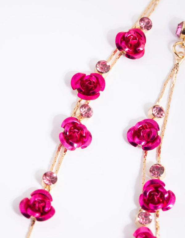 Pink Rose Drop Earrings