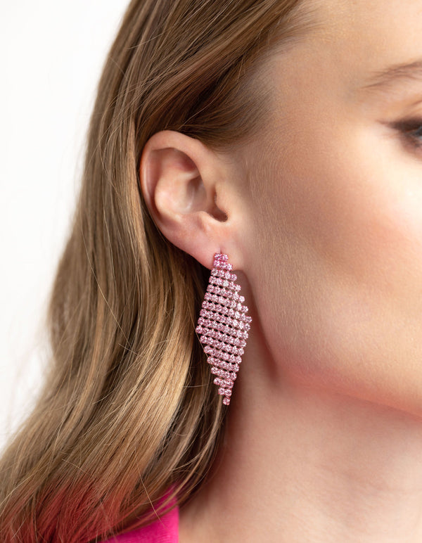 Pink Diamante Drop Earrings