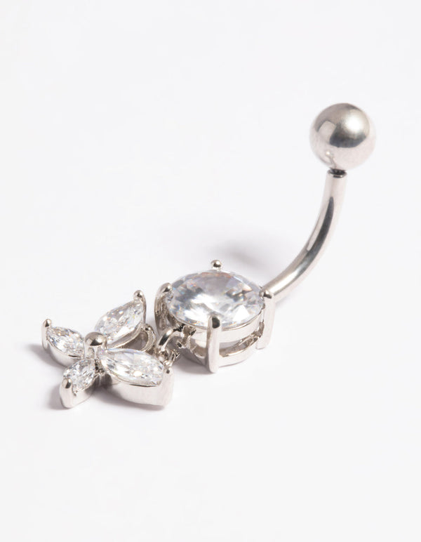 Platinum Plated Titanium Threadless Butterfly Belly Bar