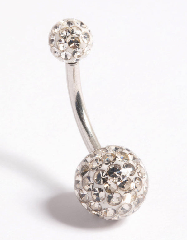 Platinum Plated Titanium Threadless Crystal Pave Belly Bar