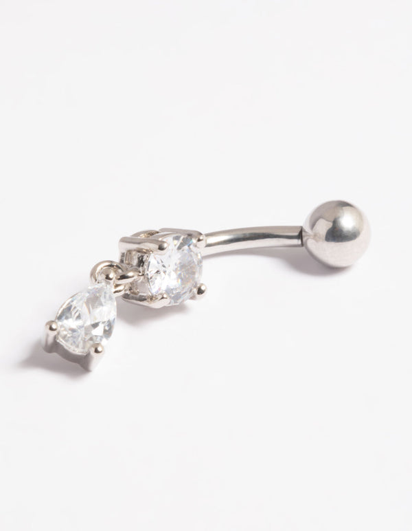 Platinum Plated Titanium Threadless Crystal Pear Belly Bar