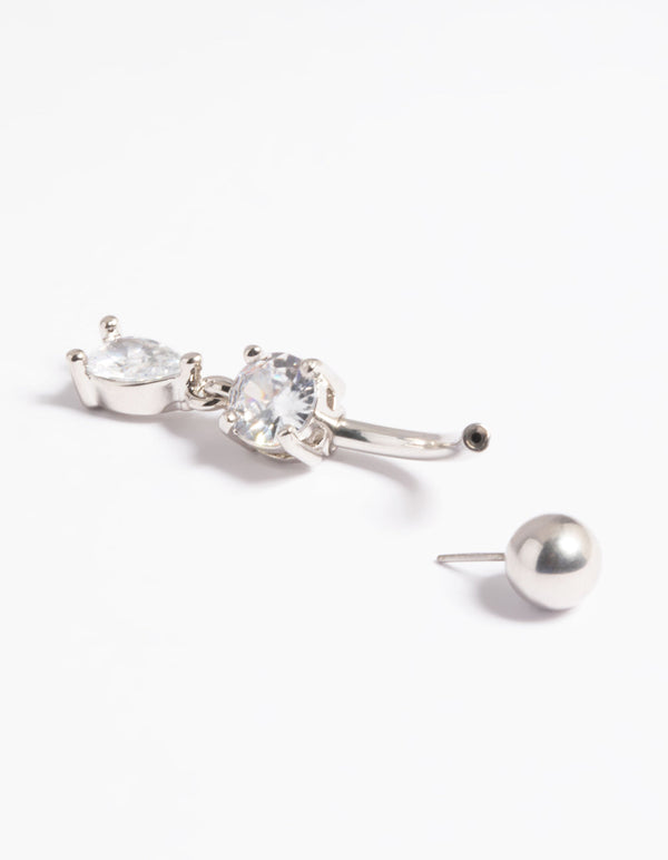Platinum Plated Titanium Threadless Crystal Pear Belly Bar