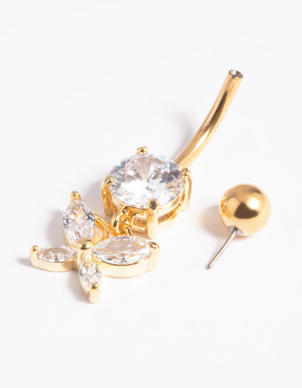 Gold Plated Titanium Threadless Butterfly Belly Bar