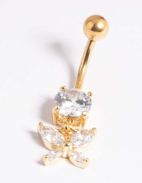 Gold Plated Titanium Threadless Butterfly Belly Bar