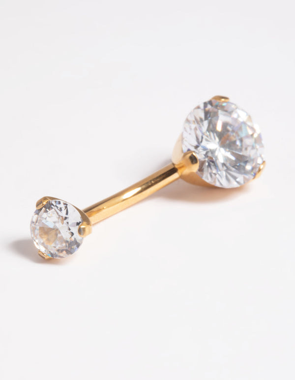Gold Plated Titanium Threadless Cubic Zirconia Belly Bar