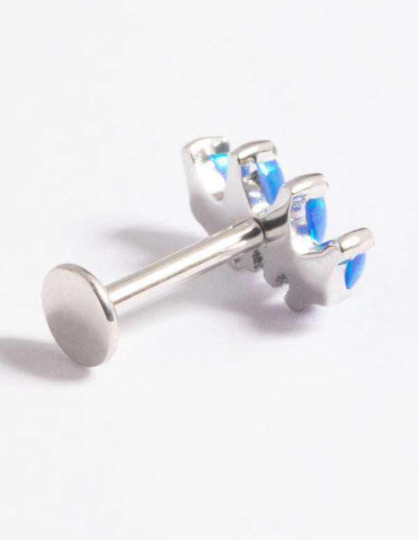 Platinum Plated Titanium Threadless Blue Opal Marquise Flat Back