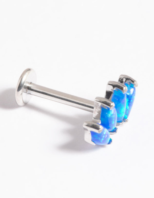 Platinum Plated Titanium Threadless Blue Opal Marquise Flat Back