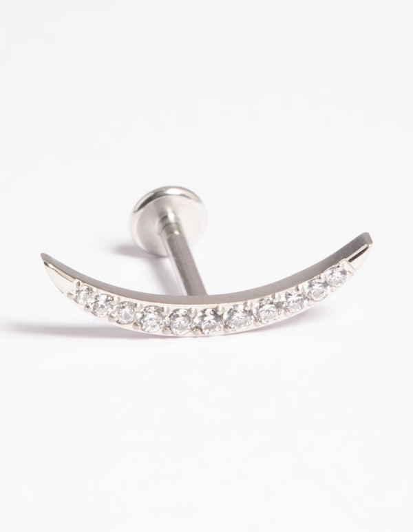 Platinum Plated Titanium Threadless Cubic Zirconia Half Moon Flat Back Pack
