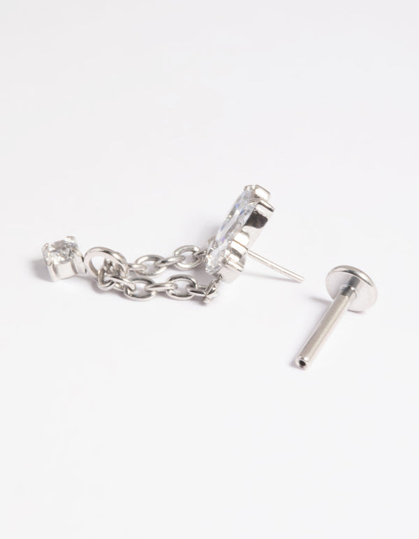Platinum Plated Titanium Threadless Crystal Marquise Chain Flat Back